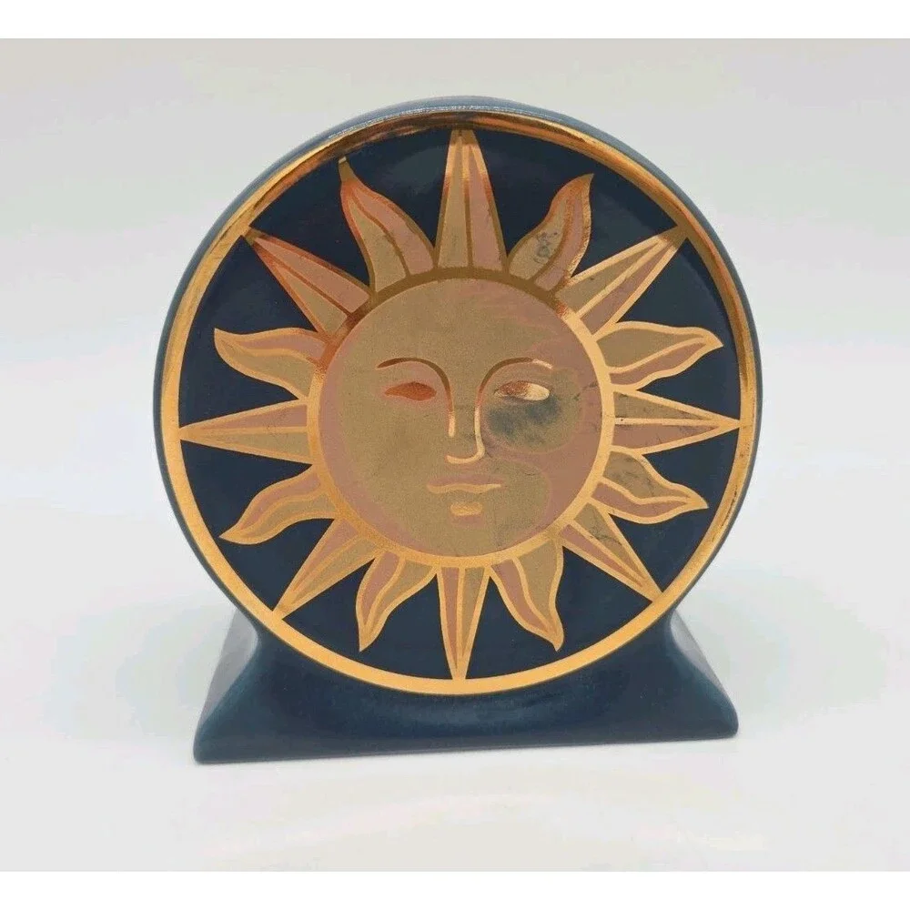 Celestial Sun Moon Stars Toothbrush Holder Springmaid Blue Gold Bathroom 90s Vtg